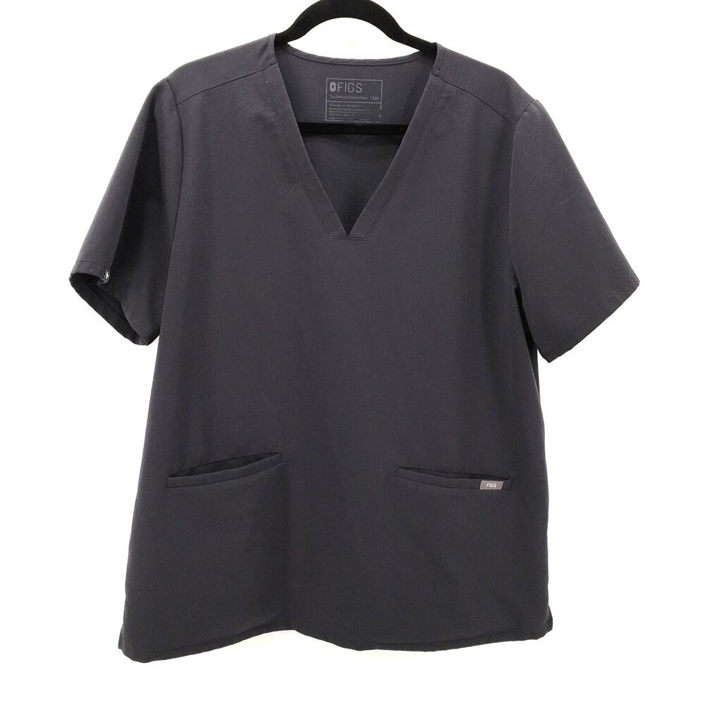 FIGS Casma Three Pocket Scrub Top Dark Gray Charcoal XXL V Neck Nursing Medical